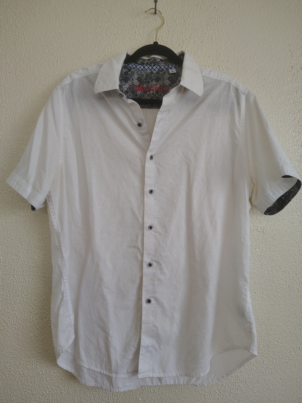 Robert Graham White Tonal Paisley Short Sleeve Button Down Shirt XL Flaw
